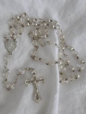 Rosary Necklace with Silver-Tone Crucifix